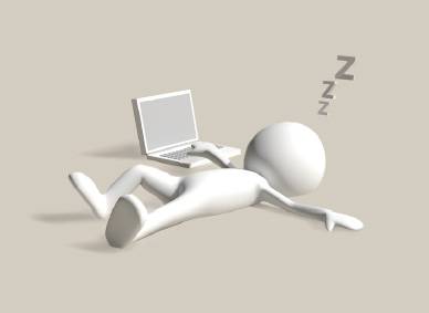 Authory resting sleeping man with computer 3D render